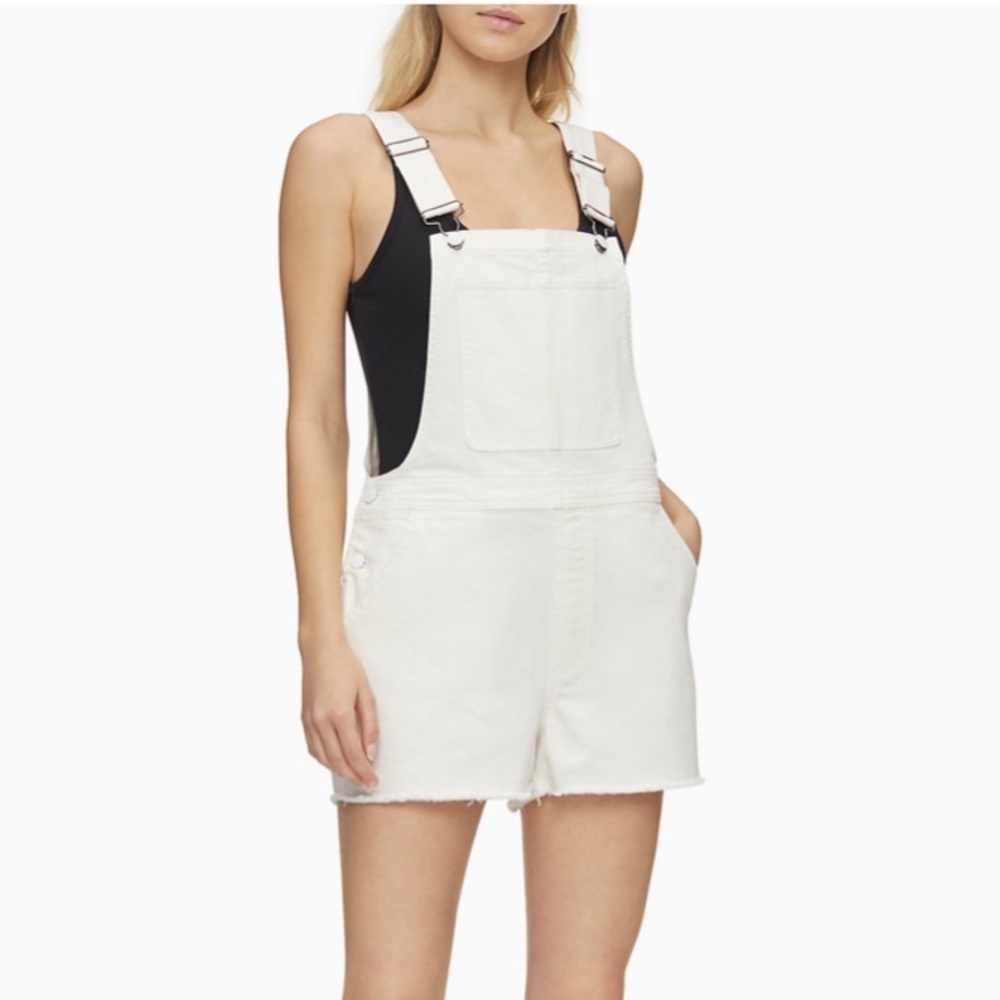 Calvin Klein white overall shorts